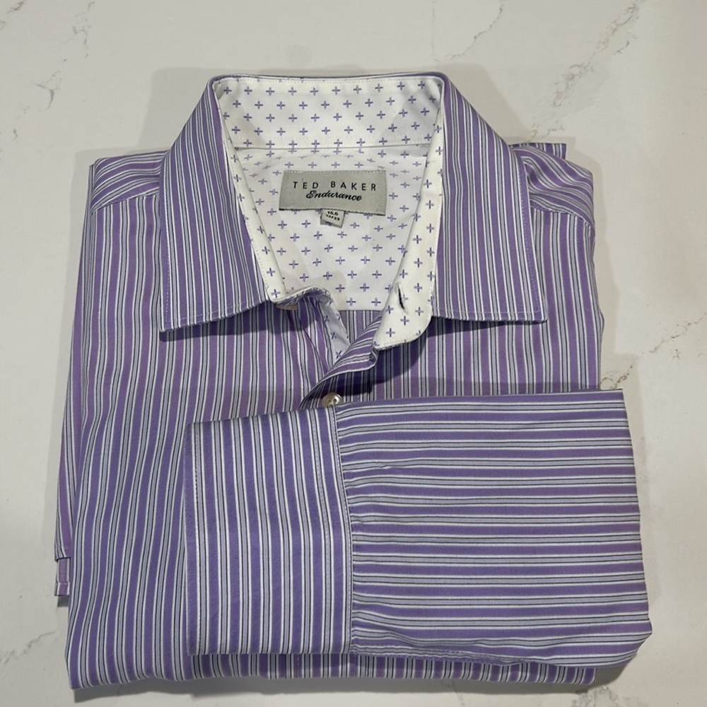 Ted Baker Endurance Dress Shirt Button Down Striped purple Size 15.5 32/33